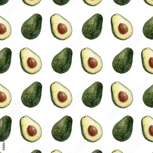 Watercolor-style avocado illustration pattern