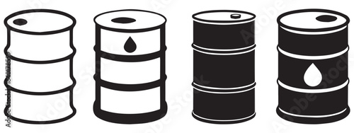 Oil Barrel Vector Set – Petroleum Drum, Fuel Container, and Energy Storage Icons