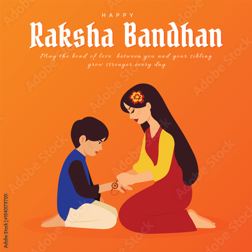 Happy Raksha Bandhan Festival Poster Banner Indian Sibling Love.