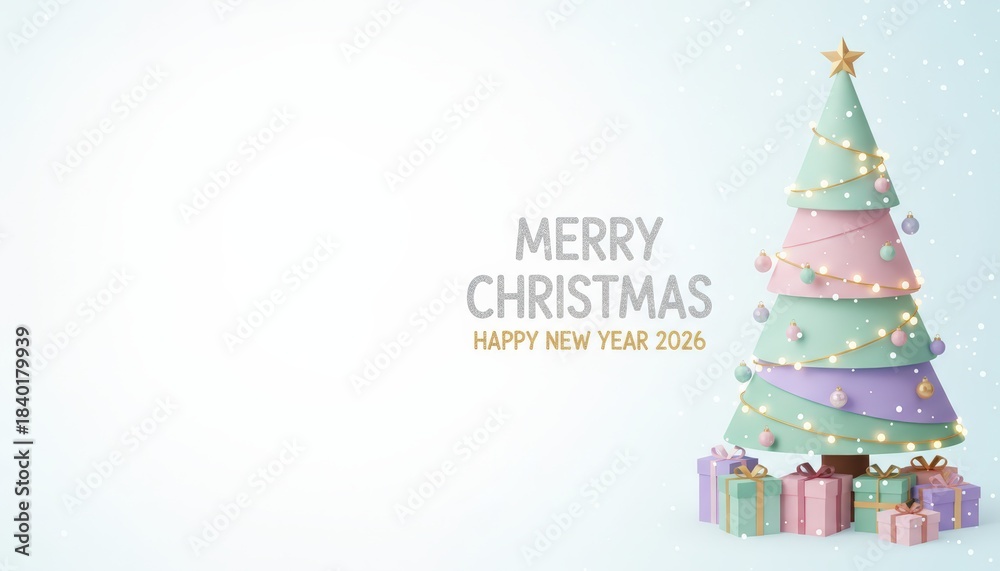 Fototapeta premium Festive celebration christmas tree decorations holiday season 2026 digital artwork cozy interior eye-level view joyful spirit and togetherness concept