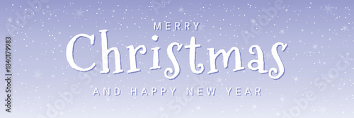Merry Christmas Happy New Year Banner Snowfall Blue Background Greeting.