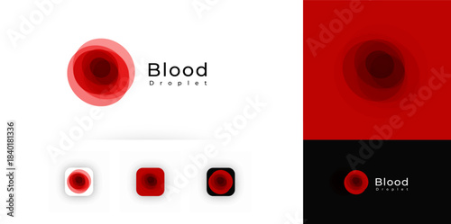 Blood droplet logo, abstract red blood cell icon for medical lab, donation clinic, healthcare app or hospital branding. Blood drops concept in modern minimal color overlay style. Vector illustration
