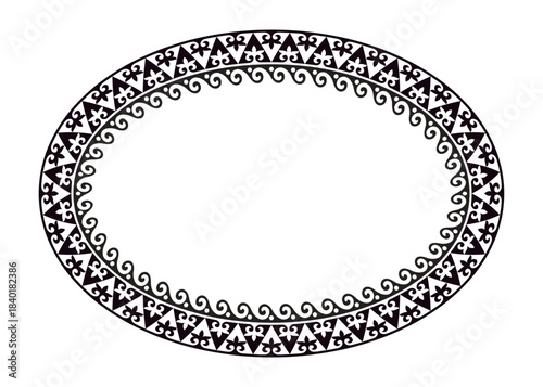 Oval frame with ethnic motifs. Oval Kazakh national ornament, persian motiff. Abstract Patterns of Turkic peoples, Kazakh, Kyrgyz, Mongol. Islam, Arabic, Indian, ottoman motif. For textiles, plate