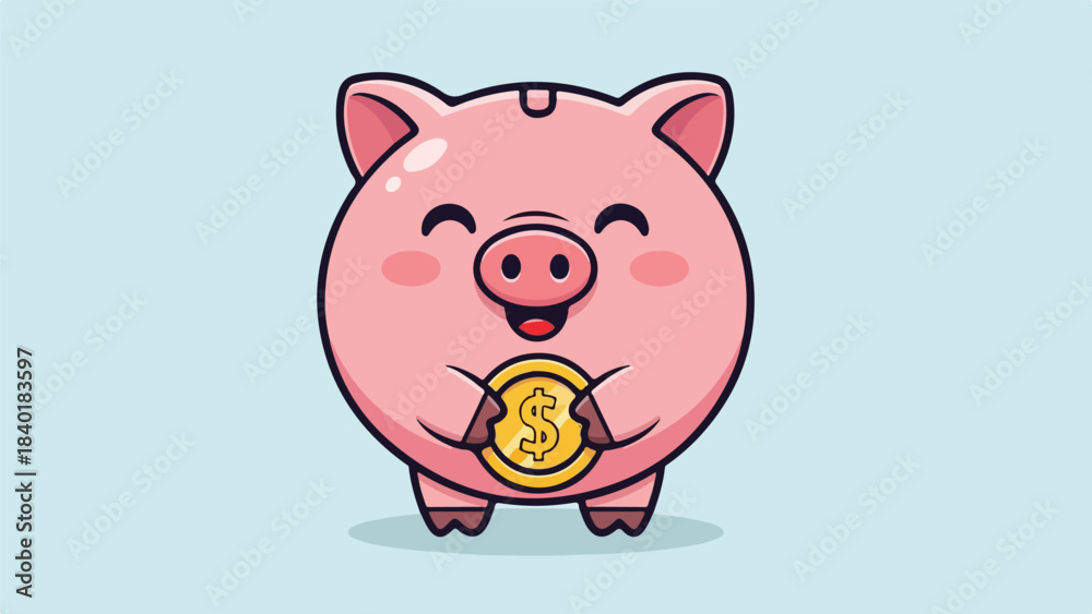 Fototapeta premium Cute Piggy Bank Mascot Savings & Finance Flat Vector