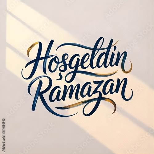 Elegant calligraphy design displaying the words ho geldin ramazan with shadow effect