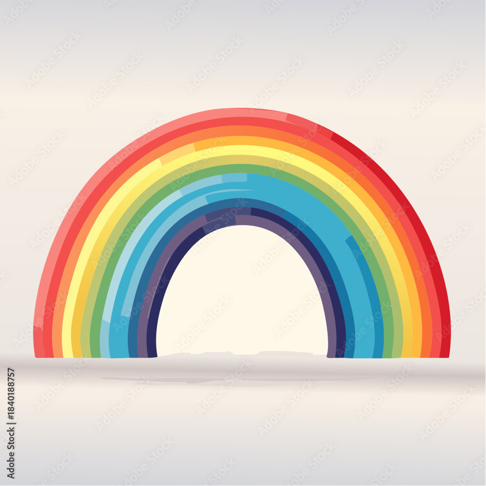 Fototapeta premium Colorful rainbow illustration with geometric shapes, against a light background.