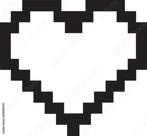 A pixelated heart, simple and bold, a universal symbol of affection and love, crafted with precision in a retro, digital aesthetic. 