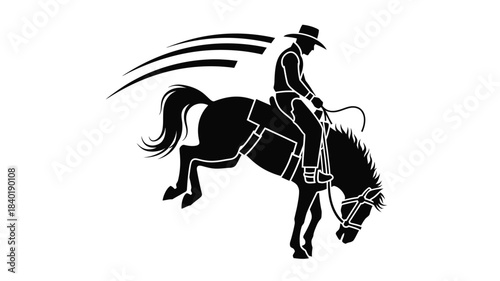 A dynamic cowboy riding a rearing horse bold graphic silhouette