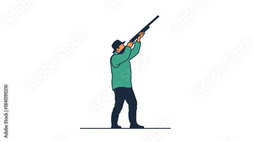 hunter aiming rifle, green shirt, black hat clip art preview