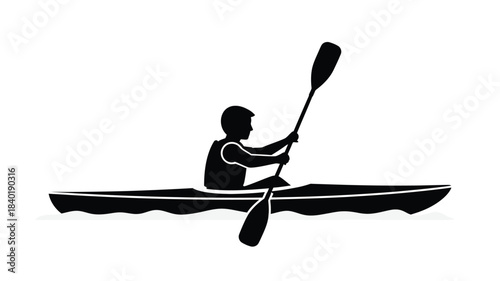 Kayaker paddling a boat on water a striking black silhouette