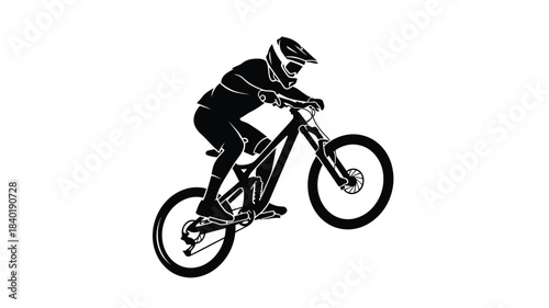 Mountain biker performing a wheelie dynamic action sports illustration silhouette