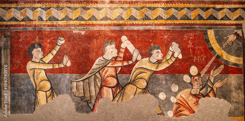 Fotografía Stoning of Saint Stephen, Romanesque fresco, circa 1100, Church of Sant Joan de