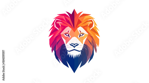 Colorful geometric lion head illustration with vibrant mane