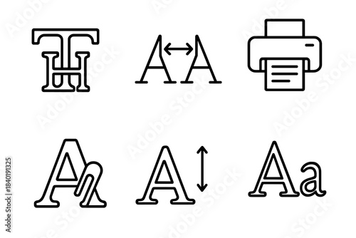 Typography and text editing symbols set featuring kerning leading and font style options