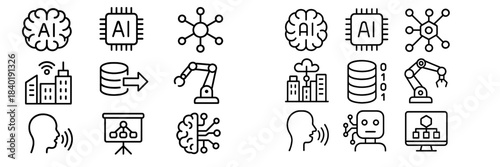 Artificial Intelligence technology and data processing outline symbols for digital concepts