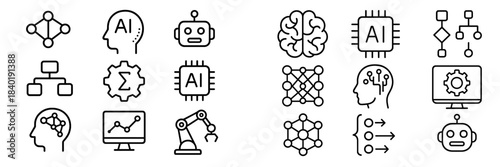 Artificial Intelligence, Neural Networks, Robotics, and Data Processing Icons