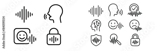 Voice recognition sound wave technology icons for security and artificial intelligence