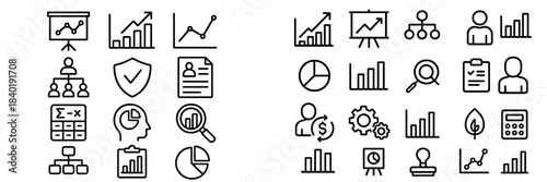 Outline symbols representing business analysis and financial data management concepts