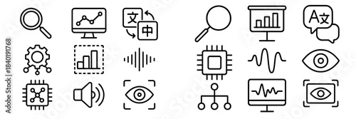 Artificial Intelligence and Machine Learning Technology Icons for Data Processing and Analysis