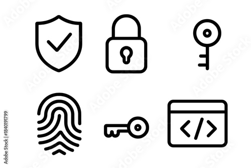 Digital security, access control, and data protection line icons