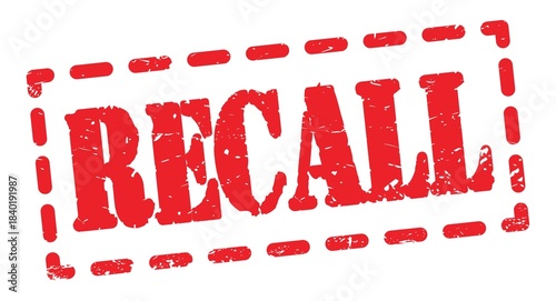 RECALL text written on red stamp sign.