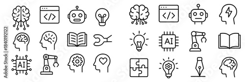 Modern technology symbols representing artificial intelligence, machine learning, and robotics concepts