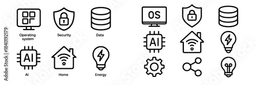 Digital technology and computing concepts including security, data, artificial intelligence, and energy