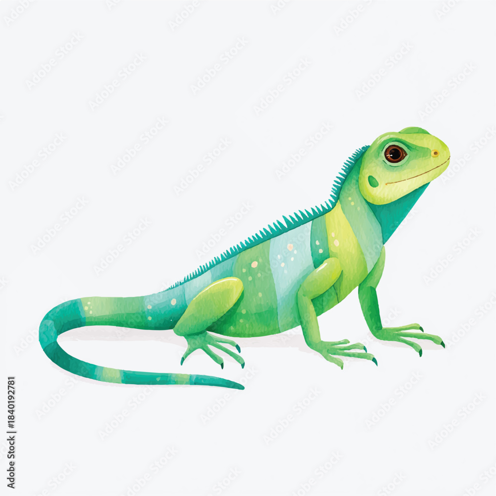 Fototapeta premium Vibrant Green Iguana Watercolor Illustration