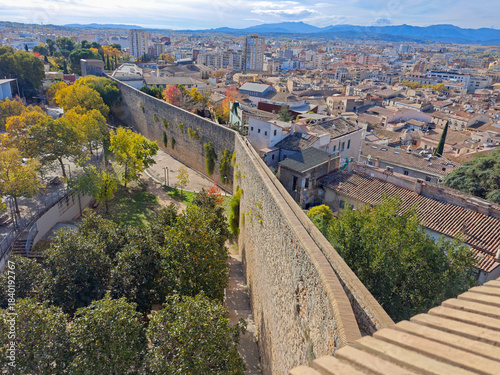 Girona city walls, Carolingian defensive sandstone construction, Cultural Heritage Site, Girona, Catalonia, Spain