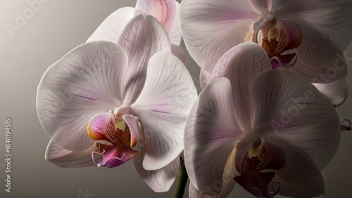 Delicate White and Pink Orchid Blooms with Intricate Details