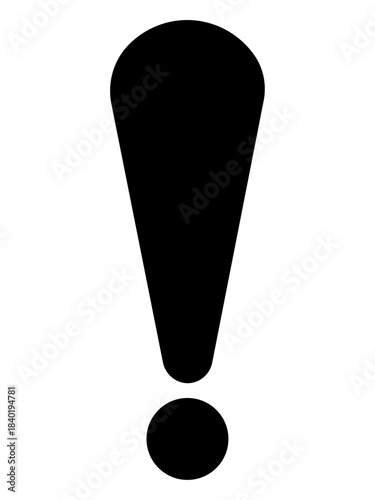Exclamation mark icon in bold black design, warning alert symbol for attention, caution signage, emphasis notation and communication signals