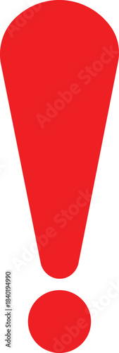 Red exclamation mark icon, bold alert warning symbol for attention, caution signage, emphasis communication indicator and urgent message design