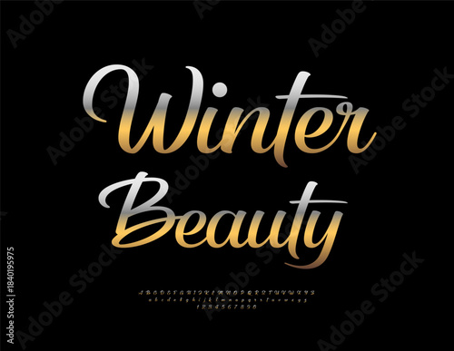 Vector Elegant emblem Winter Beauty. Luxury Calligraphy Font. Chic Cursive Alphabet Letters and Numbers set.