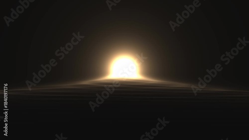 Abstract Golden Sunrise: Glowing Light Rising Over Dark Wavy Horizon