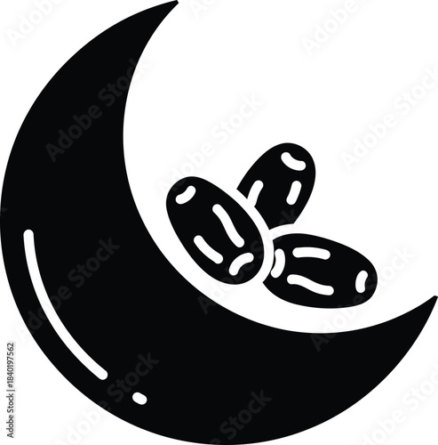 Crescent moon with coffee beans minimalist illustration for ramadan