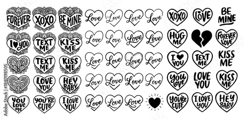 Valentine Heart Stickers Set – Cute Love and Romance Phrases