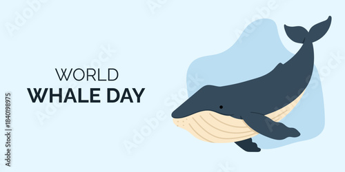 Blue whale illustration celebrating World Whale Day message, joyful marine vibe highlighting World Whale Day spirit, promoting ocean awareness and wildlife protection outreach.