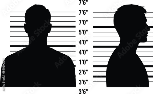 Mugshot Silhouette of an Anonymous Male Suspect, Police Lineup Background, Criminal Justice Law Enforcement Concept, Crime Identification