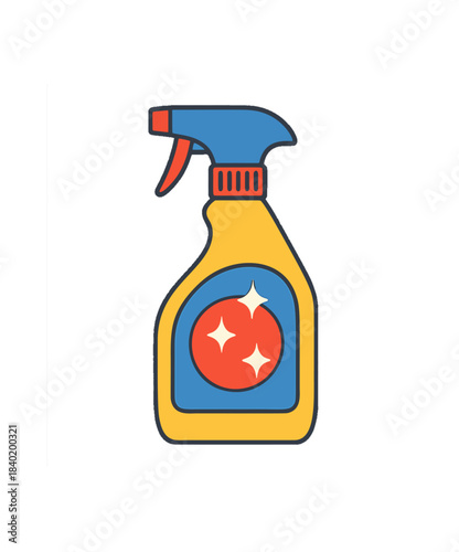 Vibrant Cleaning Spray Bottle with Sparkle Icon Illustration.
