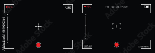 Video camera viewfinder. Digital video camera recording screen viewfinder interface. Black and white user interface (UI) overlay simulating a digital video camera or camcorder recording screen.