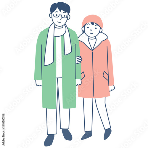 冬のコートを着たカップル