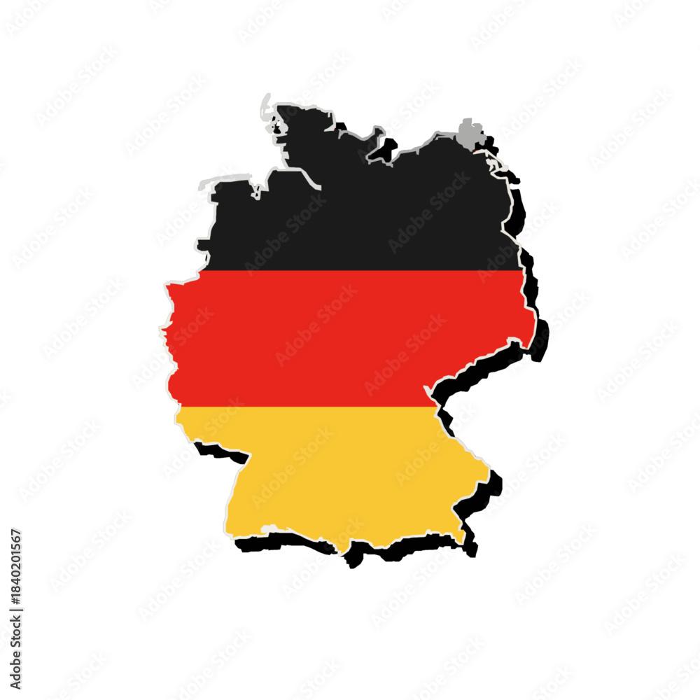 Fototapeta premium Map outline of Germany with its flag colors displaying red, black and yellow bands