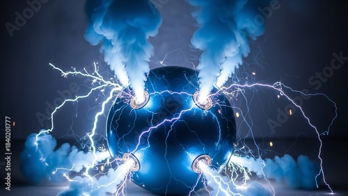 Mysterious glowing orb crackles with blue energy and emits smoke