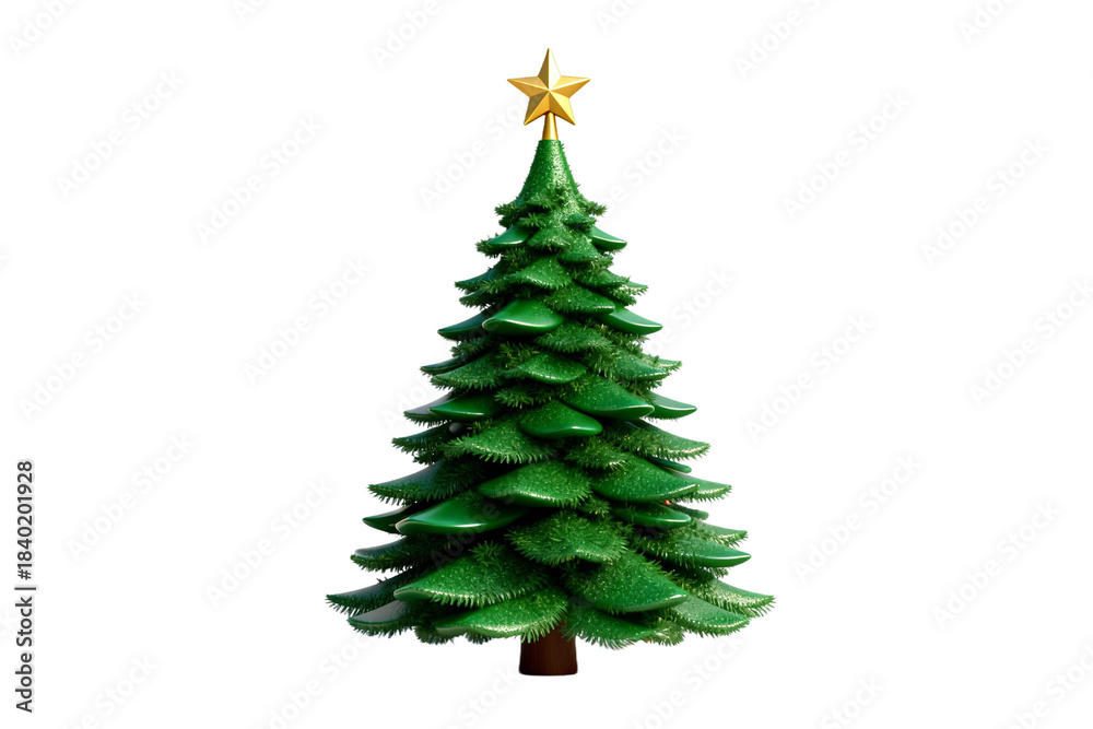 Fototapeta premium Green Christmas tree with a golden star on top for festive decoration
