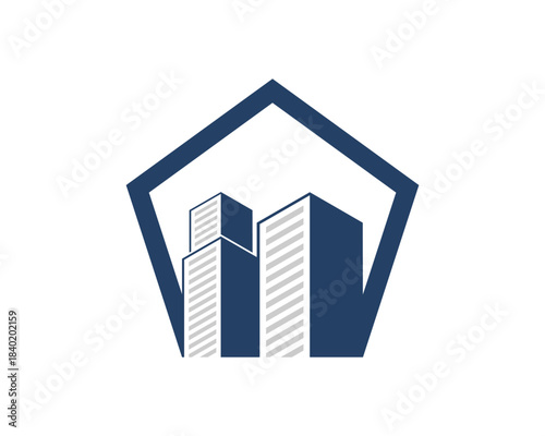 Pentagon shape with city building inside