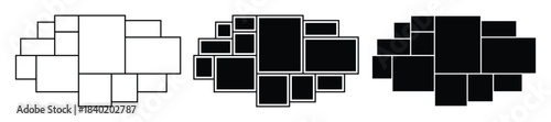 Collage gallery photo frame in line and solid style. Empty photo frame collage. Pictures or photos frame collage comics page grid layout abstract photo frames and digital photo wall.