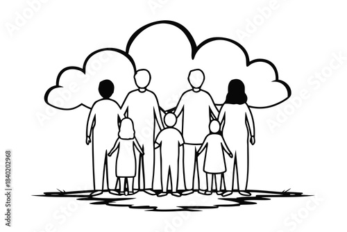 Diverse family group standing together in a silhouette for a reunion celebration