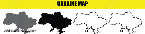 Set of Ukraine maps filled, outline, and dots pattern silhouette
