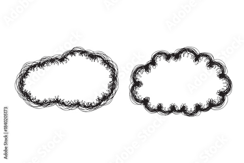 Hand-drawn cloud-shaped doodle frame using scribble-style strokes set 