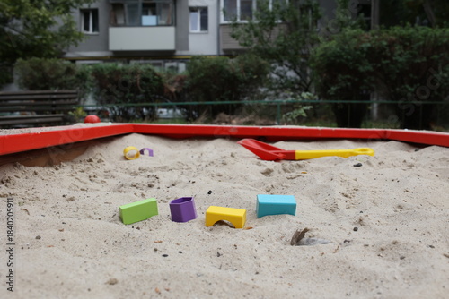 Wallpaper Mural Sandbox with various outdoor toys. Sandbox for children's games. Summer concept. Torontodigital.ca